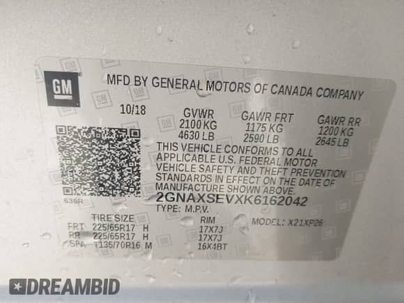 2019 Chevrolet Equinox LS с VIN 2GNAXSEVXK6162042, выставлен на аукционе IAAI как лот 43392711 с пробегом 80 891 миль миль и . История ставок и продаж доступна на DreamBid. Изображение 9.
