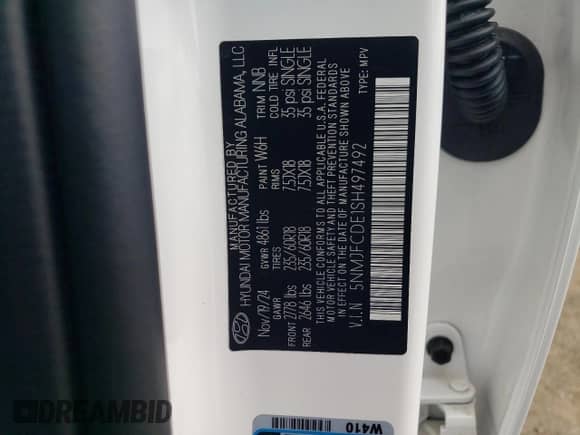 2025 Hyundai Tucson SEL with VIN 5NMJFCDE1SH497492, listed as a Copart auction lot 70523465 with 18 mi miles and Salvage title. Bid and sale history available at DreamBid. Image 12.