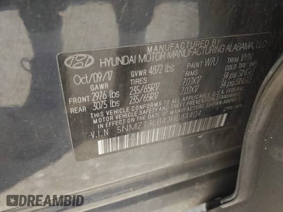 2018 Hyundai Santa Fe 2.4L with VIN 5NMZT3LB4JH084404, listed as a IAAI auction lot 42926344 with 225,299 mi miles and . Bid and sale history available at DreamBid. Image 9.