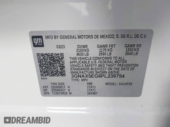 2023 Chevrolet Equinox LS z VIN 3GNAX5EG6PL239754, wystawiony jako IAAI lot #43230557 z przebiegiem 36 263 mil mil oraz . Historia ofert i sprzedaży dostępna na DreamBid. Obrazek 9.