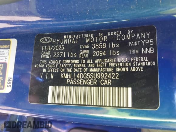2025 Hyundai Elantra SE z VIN KMHLL4DG5SU992422, wystawiony jako IAAI lot #42858764 z przebiegiem 4 527 mil mil oraz . Historia ofert i sprzedaży dostępna na DreamBid. Obrazek 9.