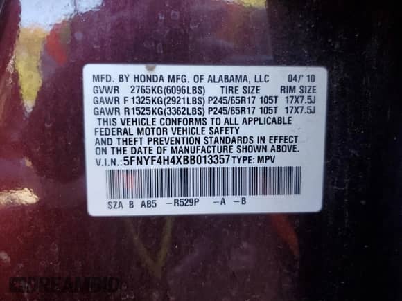 2011 Honda Pilot EX с VIN 5FNYF4H4XBB013357, выставлен на аукционе Copart как лот 84539835 с пробегом 206 666 миль миль и Списание • Salvage title. История ставок и продаж доступна на DreamBid. Изображение 13.