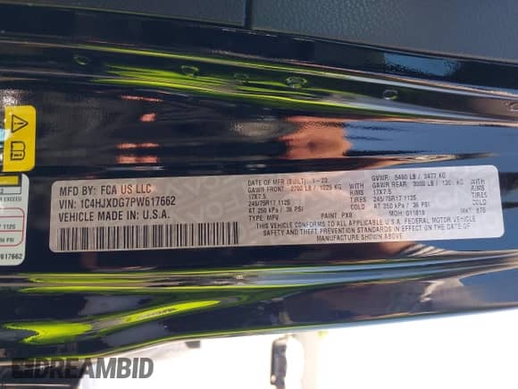 2023 Jeep Wrangler Sport S with VIN 1C4HJXDG7PW617662, listed as a IAAI auction lot 42725503 with Not provided miles and . Bid and sale history available at DreamBid. Image 9.