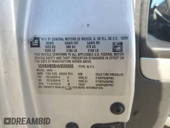 2010 Chevrolet HHR 1LT z VIN 3GNBABDB4AS565656, wystawiony jako Copart lot #74111204 z przebiegiem Nie podano mil oraz Szkoda całkowita • Salvage title. Historia ofert i sprzedaży dostępna na DreamBid. Obrazek 15.