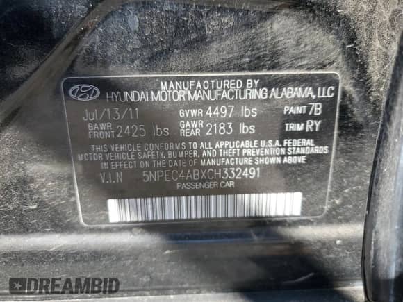 2012 Hyundai Sonata SE z VIN 5NPEC4ABXCH332491, wystawiony jako Copart lot #82069265 z przebiegiem 217 961 mil mil oraz Szkoda całkowita • Salvage title. Historia ofert i sprzedaży dostępna na DreamBid. Obrazek 12.