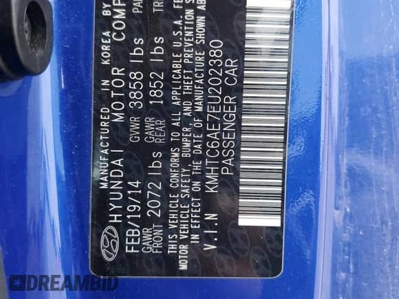 2014 Hyundai Veloster Turbo R-Spec с VIN KMHTC6AE7EU202380, выставлен на аукционе Copart как лот 70484125 с пробегом Не указан миль и Списание • Salvage title. История ставок и продаж доступна на DreamBid. Изображение 12.