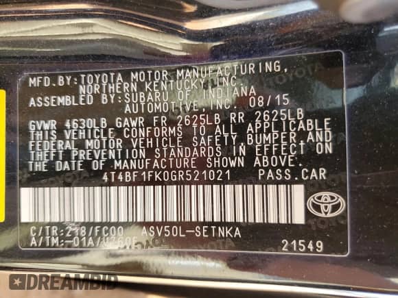 2016 Toyota Camry LE с VIN 4T4BF1FK0GR521021, выставлен на аукционе Copart как лот 81703105 с пробегом 139 913 миль миль и Списание • Salvage title. История ставок и продаж доступна на DreamBid. Изображение 12.