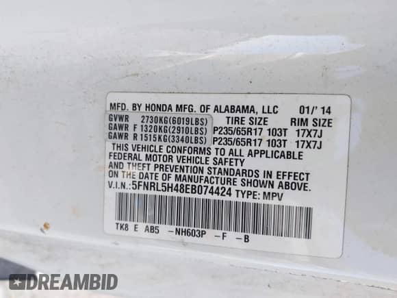 2014 Honda Odyssey EX с VIN 5FNRL5H48EB074424, выставлен на аукционе IAAI как лот 43355069 с пробегом 112 855 миль миль и . История ставок и продаж доступна на DreamBid. Изображение 9.