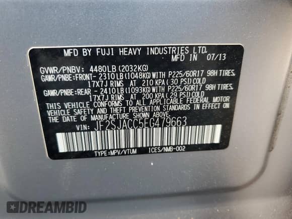 2014 Subaru Forester Premium with VIN JF2SJACC5EG479663, listed as a Copart auction lot 65037125 with 111,831 mi miles and Clean title. Bid and sale history available at DreamBid. Image 14.