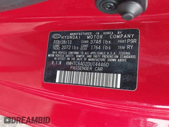 2013 Hyundai Veloster w/Black Int z VIN KMHTC6AD2DU144460, wystawiony jako IAAI lot #43311265 z przebiegiem 188 653 mil mil oraz . Historia ofert i sprzedaży dostępna na DreamBid. Obrazek 9.