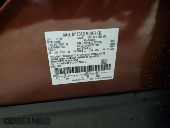 2018 Ford Explorer Limited z VIN 1FM5K8F81JGB78970, wystawiony jako Copart lot #80515955 z przebiegiem 87 742 mil mil oraz Szkoda całkowita • Salvage title. Historia ofert i sprzedaży dostępna na DreamBid. Obrazek 14.