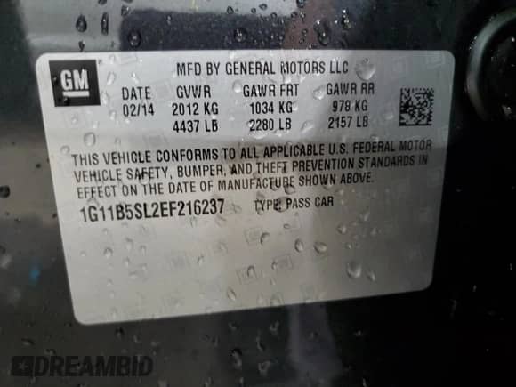 2014 Chevrolet Malibu LS с VIN 1G11B5SL2EF216237, выставлен на аукционе Copart как лот 64283405 с пробегом 104 410 миль миль и Списание • Salvage title. История ставок и продаж доступна на DreamBid. Изображение 12.