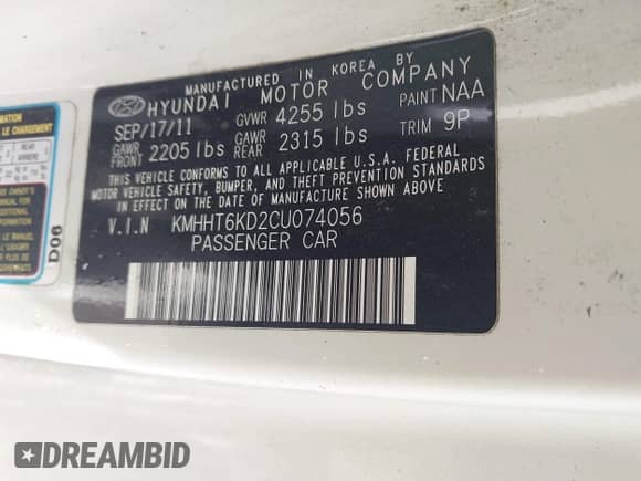 2012 Hyundai Genesis Coupe 2.0T с VIN KMHHT6KD2CU074056, выставлен на аукционе IAAI как лот 42491611 с пробегом 181 370 миль миль и . История ставок и продаж доступна на DreamBid. Изображение 9.