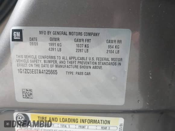 2010 Chevrolet Malibu 1LT с VIN 1G1ZC5E07A4125665, выставлен на аукционе IAAI как лот 42905068 с пробегом 105 000 миль миль и . История ставок и продаж доступна на DreamBid. Изображение 9.