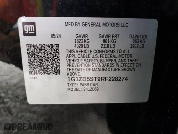 2024 Chevrolet Malibu LT с VIN 1G1ZD5ST9RF228274, выставлен на аукционе Copart как лот 69492365 с пробегом 24 091 миль миль и Списание • Salvage title. История ставок и продаж доступна на DreamBid. Изображение 13.