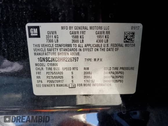 2017 Chevrolet Suburban Premier с VIN 1GNSCJKC8HR226797, выставлен на аукционе Copart как лот 62874585 с пробегом 150 994 миль миль и Списание • Salvage title. История ставок и продаж доступна на DreamBid. Изображение 13.