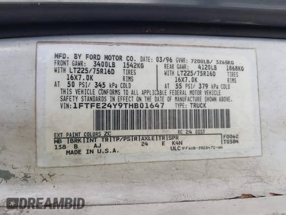 1996 Ford Econoline Cargo with VIN 1FTFE24Y9THB01647, listed as a IAAI auction lot 42990641 with 312,069 mi miles and . Bid and sale history available at DreamBid. Image 9.