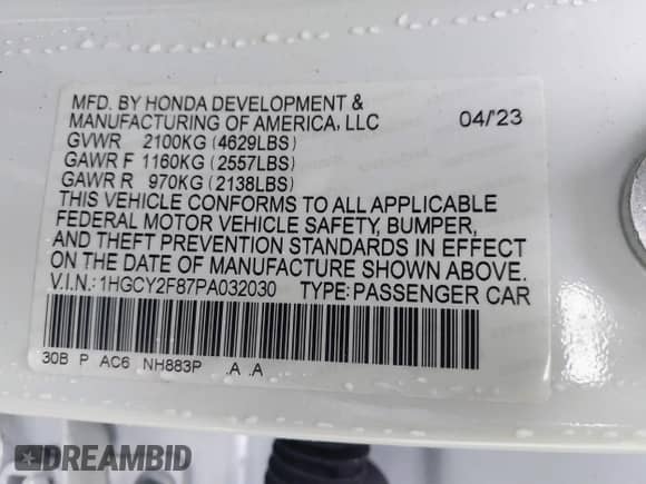 2023 Honda Accord Touring с VIN 1HGCY2F87PA032030, выставлен на аукционе IAAI как лот 42389268 с пробегом 15 278 миль миль и . История ставок и продаж доступна на DreamBid. Изображение 9.