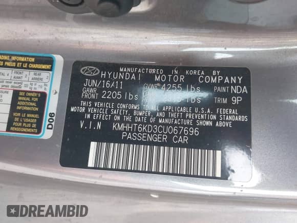 2012 Hyundai Genesis Coupe Premium with VIN KMHHT6KD3CU067696, listed as a IAAI auction lot 43087026 with 120,388 mi miles and . Bid and sale history available at DreamBid. Image 9.