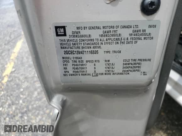 2007 Chevrolet Silverado 1500 LS with VIN 2GCEC13V471116326, listed as a Copart auction lot 65904985 with Not provided miles and Non repairable. Bid and sale history available at DreamBid. Image 12.