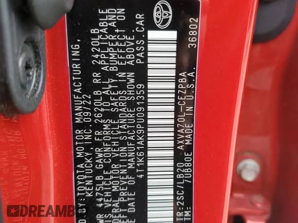 2023 Toyota Camry XSE с VIN 4T1K61AK9PU091359, выставлен на аукционе Copart как лот 80244205 с пробегом 26 079 миль миль и Списание • Salvage title. История ставок и продаж доступна на DreamBid. Изображение 12.