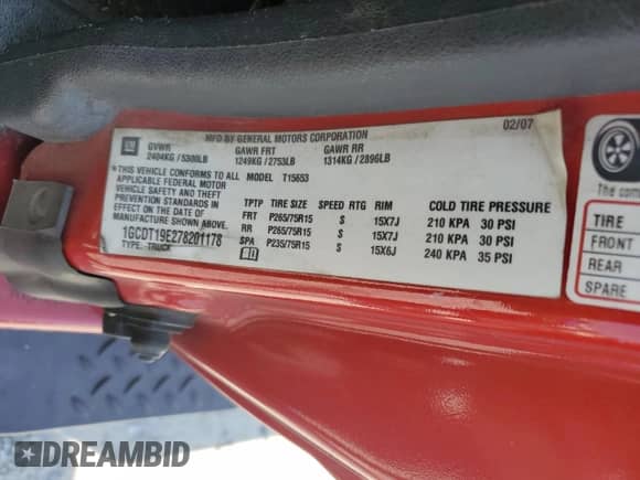 2007 Chevrolet Colorado 1LT with VIN 1GCDT19E278201178, listed as a Copart auction lot 53702585 with 196,822 mi miles and Salvage title. Bid and sale history available at DreamBid. Image 13.