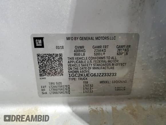 2018 Chevrolet Silverado 2500HD Work Truck z VIN 1GC2KUEG6JZ233233, wystawiony jako Copart lot #56779535 z przebiegiem 67 366 mil mil oraz Szkoda całkowita • Salvage title. Historia ofert i sprzedaży dostępna na DreamBid. Obrazek 12.