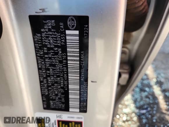 2009 Toyota Camry with VIN 4T4BE46K49R118165, listed as a Copart auction lot 81101555 with 202,021 mi miles and Salvage title. Bid and sale history available at DreamBid. Image 12.