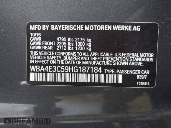 2017 BMW 4 Series 440i with VIN WBA4E3C59HG187184, listed as a IAAI auction lot 42990913 with 79,418 mi miles and . Bid and sale history available at DreamBid. Image 9.