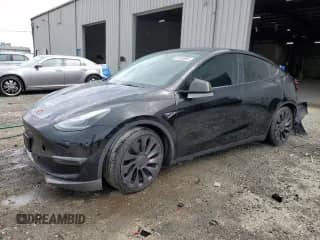 2021 Tesla Model Y Performance with VIN 5YJYGDEF5MF262865, listed as a Copart auction lot 81468985 with 46,885 mi miles and Non repairable. Bid and sale history available at DreamBid. Image 1.