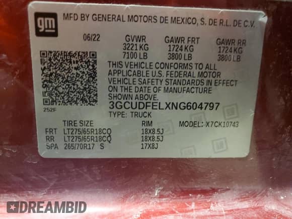 2022 Chevrolet Silverado 1500 LT Trail Boss z VIN 3GCUDFELXNG604797, wystawiony jako Copart lot #87466664 z przebiegiem 36 182 mil mil oraz Szkoda całkowita • Salvage title. Historia ofert i sprzedaży dostępna na DreamBid. Obrazek 12.