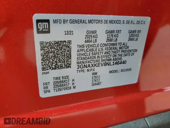 2022 Chevrolet Equinox LT с VIN 3GNAXKEV8NL146440, выставлен на аукционе Copart как лот 67922885 с пробегом 17 296 миль миль и Списание • Salvage title. История ставок и продаж доступна на DreamBid. Изображение 13.