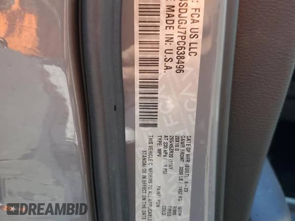 2023 Dodge Durango SRT 392 with VIN 1C4SDJGJ7PC638496, listed as a Copart auction lot 71879275 with Not provided miles and Salvage title. Bid and sale history available at DreamBid. Image 12.