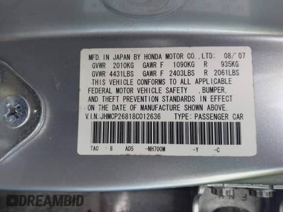 2008 Honda Accord EX-L с VIN JHMCP26818C012636, выставлен на аукционе IAAI как лот 42171692 с пробегом 183 907 миль миль и . История ставок и продаж доступна на DreamBid. Изображение 9.