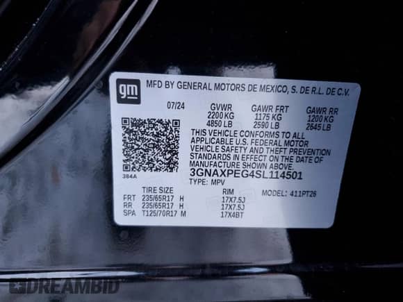 2025 Chevrolet Equinox AWD LT с VIN 3GNAXPEG4SL114501, выставлен на аукционе Copart как лот 42797145 с пробегом 1 393 миль миль и Списание • Salvage title. История ставок и продаж доступна на DreamBid. Изображение 13.