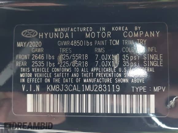 2021 Hyundai Tucson Limited with VIN KM8J3CAL1MU283119, listed as a IAAI auction lot 42479059 with 50,026 mi miles and . Bid and sale history available at DreamBid. Image 9.