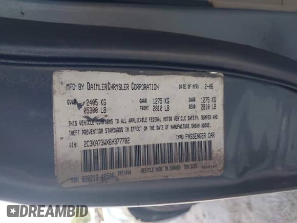 2006 Chrysler 300 C SRT-8 with VIN 2C3KA73WX6H377782, listed as a IAAI auction lot 42701559 with 162,267 mi miles and . Bid and sale history available at DreamBid. Image 9.