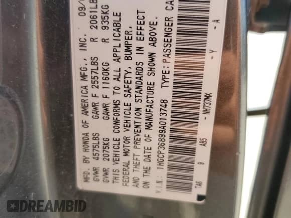 2009 Honda Accord EX-L with VIN 1HGCP36899A013748, listed as a Copart auction lot 81162975 with 149,050 mi miles and Clean title. Bid and sale history available at DreamBid. Image 12.