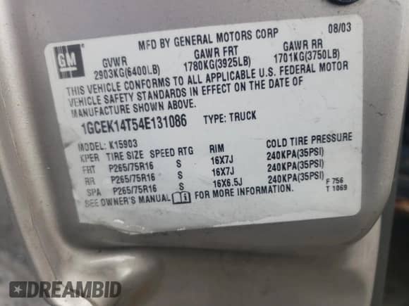 2004 Chevrolet Silverado 1500 LS z VIN 1GCEK14T54E131086, wystawiony jako Copart lot #84249445 z przebiegiem Nie podano mil oraz Nie do naprawy • Non repairable. Historia ofert i sprzedaży dostępna na DreamBid. Obrazek 12.