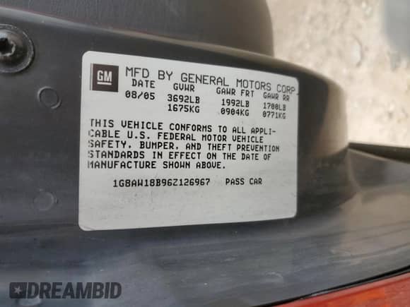 2006 Saturn ION ION 3 with VIN 1G8AW18B96Z126967, listed as a Copart auction lot 46226235 with 112,922 mi miles and Salvage title. Bid and sale history available at DreamBid. Image 12.