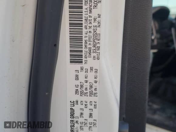 2013 Ram 1500 Tradesman z VIN 3C6JR6DP5DG524516, wystawiony jako Copart lot #87694725 z przebiegiem 138 259 mil mil oraz Szkoda całkowita • Salvage title. Historia ofert i sprzedaży dostępna na DreamBid. Obrazek 14.