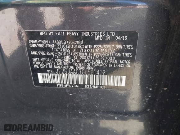 2016 Subaru Forester 2.5i z VIN JF2SJAAC7GH561412, wystawiony jako IAAI lot #43339319 z przebiegiem 130 234 mil mil oraz . Historia ofert i sprzedaży dostępna na DreamBid. Obrazek 9.