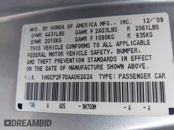 2010 Honda Accord EX с VIN 1HGCP2F70AA062424, выставлен на аукционе IAAI как лот 43086211 с пробегом 242 863 миль миль и . История ставок и продаж доступна на DreamBid. Изображение 9.