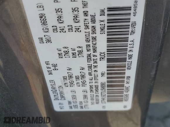 2003 Dodge 1500 ST with VIN 1D7HA18Z73J508981, listed as a Copart auction lot 59813025 with 197,905 mi miles and Salvage title. Bid and sale history available at DreamBid. Image 12.