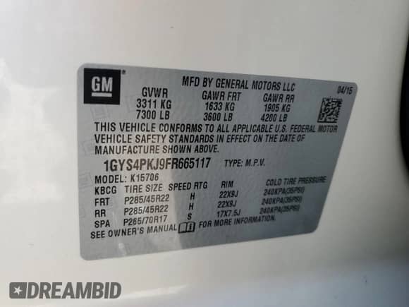 2015 Cadillac Escalade Platinum z VIN 1GYS4PKJ9FR665117, wystawiony jako Copart lot #61683545 z przebiegiem 88 742 mil mil oraz Szkoda całkowita • Salvage title. Historia ofert i sprzedaży dostępna na DreamBid. Obrazek 13.