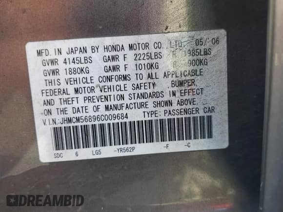 2006 Honda Accord EX-L with VIN JHMCM56896C009684, listed as a Copart auction lot 81480695 with 285,277 mi miles and Salvage title. Bid and sale history available at DreamBid. Image 13.