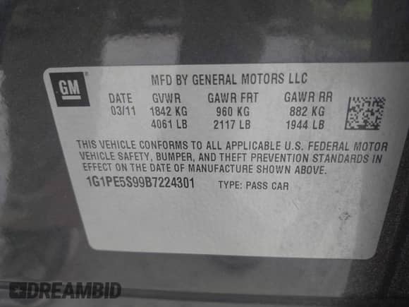 2011 Chevrolet Cruze 1FL z VIN 1G1PE5S99B7224301, wystawiony jako IAAI lot #43384280 z przebiegiem 188 159 mil mil oraz . Historia ofert i sprzedaży dostępna na DreamBid. Obrazek 9.