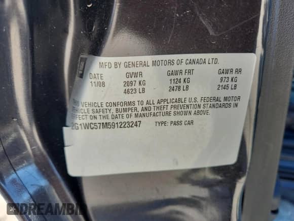 2009 Chevrolet Impala LT с VIN 2G1WC57M591223247, выставлен на аукционе Copart как лот 71011145 с пробегом 285 705 миль миль и Списание • Salvage title. История ставок и продаж доступна на DreamBid. Изображение 12.