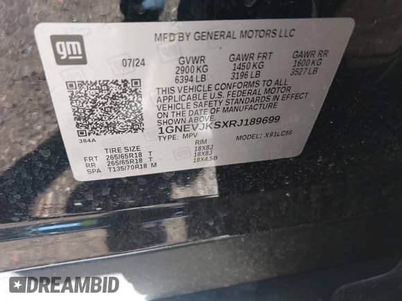 2024 Chevrolet Traverse AWD Z71 z VIN 1GNEVJKSXRJ189699, wystawiony jako IAAI lot #40912796 z przebiegiem 6 423 mil mil oraz . Historia ofert i sprzedaży dostępna na DreamBid. Obrazek 9.