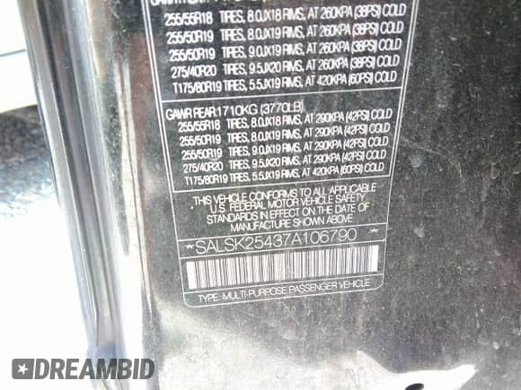 2007 Land Rover Range Rover Sport HSE с VIN SALSK25437A106790, выставлен на аукционе IAAI как лот 42560218 с пробегом 214 365 миль миль и . История ставок и продаж доступна на DreamBid. Изображение 9.